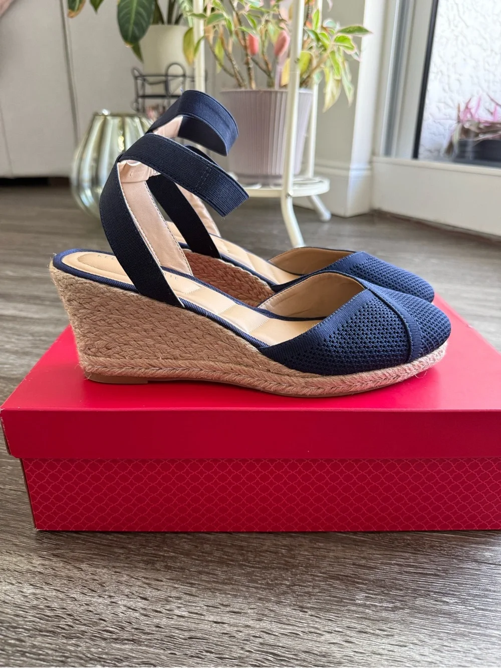 Kelly & Katie Navy Espadrille Ankle-Strap Wedges